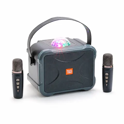 Portable Wireless Bluetooth Speaker With Dual Microphones Colorful LED Lights HiFi Sound Home Karaoke Entertainment System