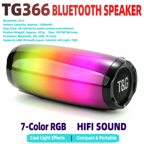 Outdoor Portable Wireless Bluetooth Speaker With Pulsating Colorful LED Lights Waterproof Bass Sound Stereo Subwoofer