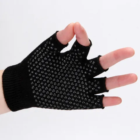 Gants de Yoga Antidérapants en Coton pour Femmes Demi-Doigts Respirants Gants de Sport Fitness