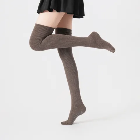 Women Over Knee Compression Yoga Socks Anti Slip Ribbed Long Athletic Stockings Cotton Soft Fitness Sports Legwear