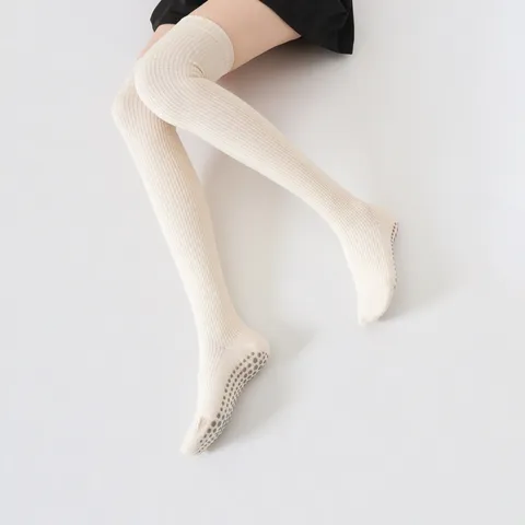 Women Over Knee Compression Yoga Socks Anti Slip Ribbed Long Athletic Stockings Cotton Soft Fitness Sports Legwear