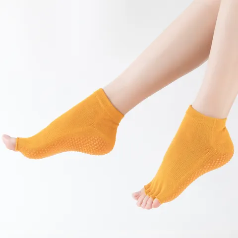 Women Professional Non Slip Open Toe Yoga Socks Five Finger Cotton Breathable Sports Pilates Dance Socks