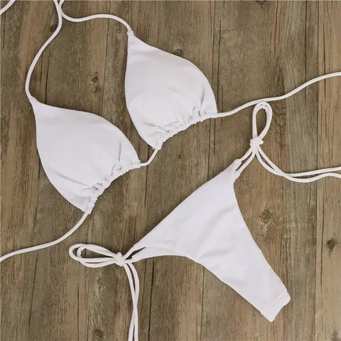 Dames Sexy Halter Bandjes Bikini Set Effen Kleur Push Up Zwemkleding Tweedelig Zwempak Strand