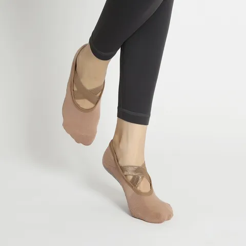 Chaussettes de Yoga Antidérapantes pour Femmes Éponge Épaisse Pilates Fitness Danse Chaussettes avec Brides Croisées Sport