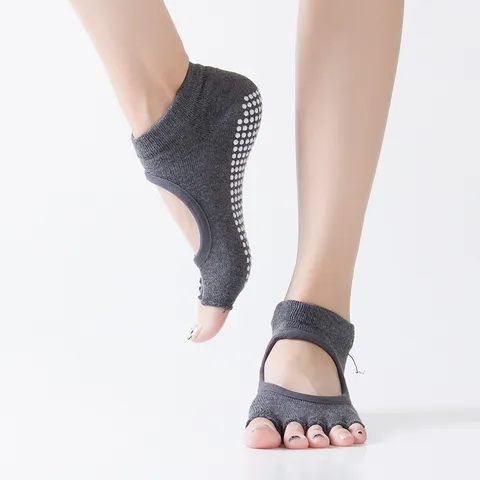 Women Non Slip Yoga Socks Open Toe Backless Five Finger Athletic Socks Breathable Fitness Pilates Gym Sports Socks