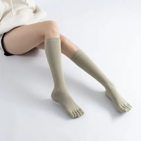 Dames Yoga Pilates Sokken Antislip Katoen Middelhoge Schacht Teen Vijf Atletisch Fitness Compressie Sokken Ademend Sport Sokken