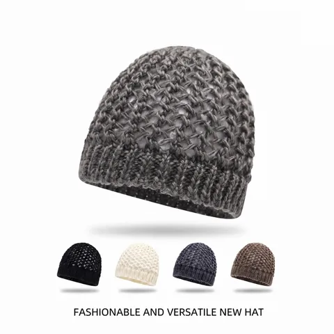 Women Hollow Out Knit Beanie Hat Lattice Mesh Crochet Skullcap Ribbed Breathable Soft Warm Winter Autumn Solid Color Bonnet