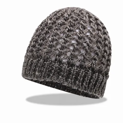 Women Hollow Out Knit Beanie Hat Lattice Mesh Crochet Skullcap Ribbed Breathable Soft Warm Winter Autumn Solid Color Bonnet