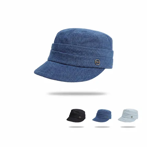 Cappello da Equitazione in Denim Giapponese da Donna Pieghettato Tinta Unita Tesa Larga Newsboy Cap Cotone per Pendolari
