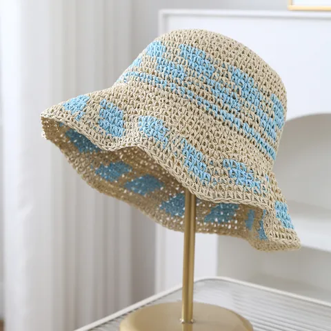 Handmade Japanese Style Wide Brim Paper Straw Sun Hat UPF 50 Protection Foldable Beach Vacation Straw Hat For Women Men