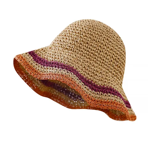 Handmade Japanese Style Wide Brim Paper Straw Sun Hat UPF 50 Protection Foldable Beach Vacation Straw Hat For Women Men