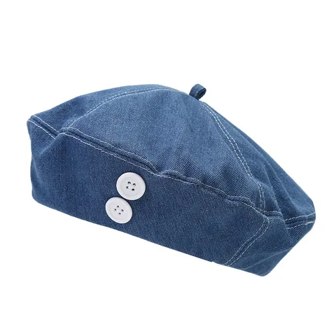 Koreaanse Stijl Denim Baret Hoed Voor Vrouwen Mode Kunstenaar Schilder Cap Met Knoop Ster Kers Borduurwerk Jean Hoed