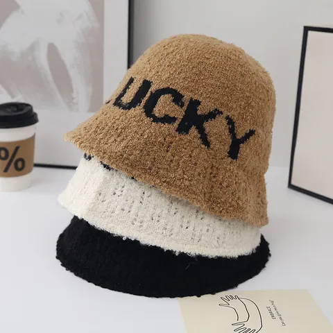 Winter Warmer Plüsch Anglerhut Für Damen Retro Buchstaben Stickerei Flauschiger Kunstpelz Fischerhut Modischer Herbst Einfarbiger Beckenhut
