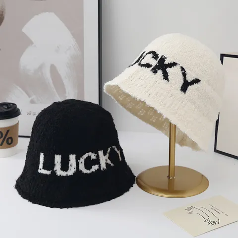 Winter Warmer Plüsch Anglerhut Für Damen Retro Buchstaben Stickerei Flauschiger Kunstpelz Fischerhut Modischer Herbst Einfarbiger Beckenhut