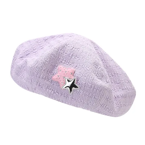Μοντέρνος Γυναικείος Μπερές Seersucker Γλυκό Αστέρι Καρδιά Κεντημένο Καπέλο Καλλιτέχνη Αναπνεύσιμο Ευέλικτο Καθημερινά Αξεσουάρ για Γυναίκες