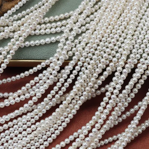 Filo di Perle d'Acqua Dolce Naturali Perforate Tonde Perline Sciolte Baby Pearl per Fai da Te Collana Creazione Gioielli Bianco Filo Senza Chiusura