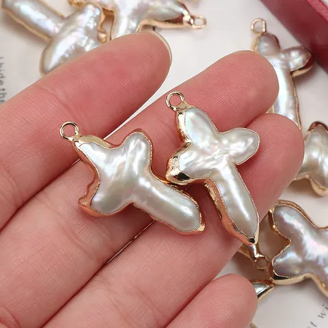 Süßwasserperle Kreuz Anhänger Vergoldetes Kupfer Barock Unregelmäßiger Charm Für DIY Halskette Ohrringe Schmuckherstellung