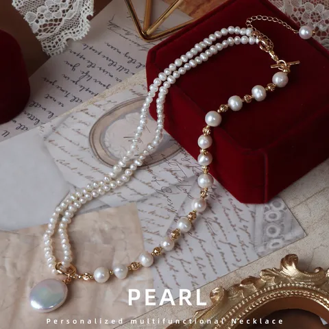 Natural Freshwater Pearl Necklace And Bracelet Collection Baroque Irregular Pearl Pendant Multi-Wear Jewelry Copper Clasp