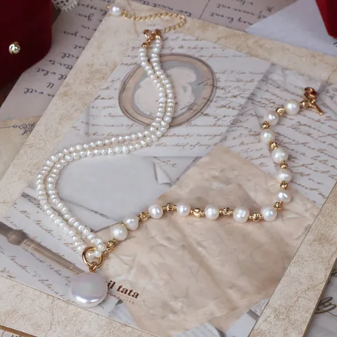 Natural Freshwater Pearl Necklace And Bracelet Collection Baroque Irregular Pearl Pendant Multi-Wear Jewelry Copper Clasp