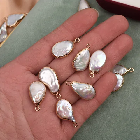 Colgante de Gota de Perla de Agua Dulce Barroca Natural Charms con Borde para Creación de Joyas DIY Collares Pendientes Accesorios