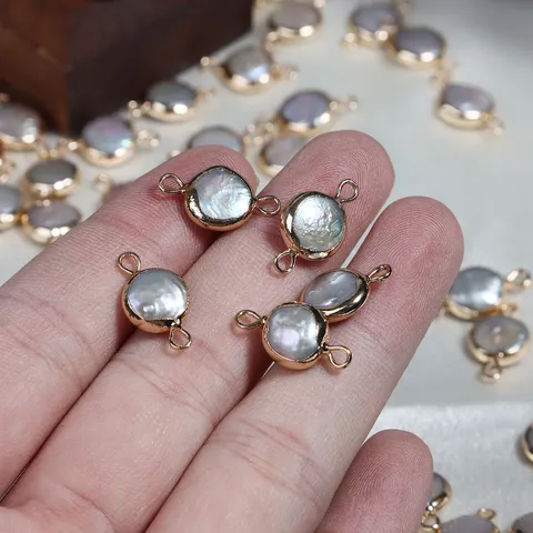 Pendentifs à Double Boucle en Perle d'Eau Douce Ronde Cuivre Plaqué Or Style Baroque Pour La Fabrication de Bijoux DIY