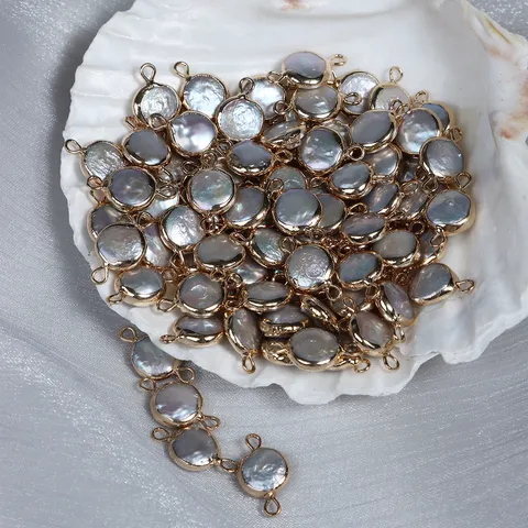 Pendentifs à Double Boucle en Perle d'Eau Douce Ronde Cuivre Plaqué Or Style Baroque Pour La Fabrication de Bijoux DIY