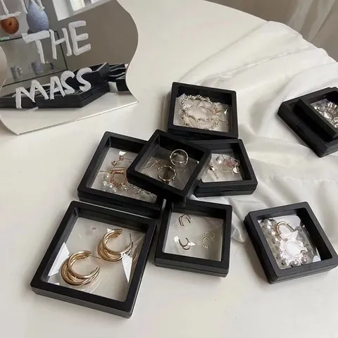 PE-Folie Aufhängung Schmuck Display Box 3D Schwebende Fall Samt Ring Ohrring Aufbewahrung Geschenkbox Verpackung Und Handtasche
