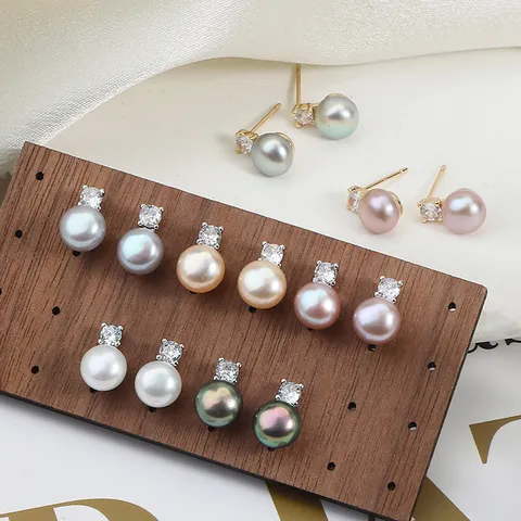 Süßwasserperle Ohrstecker Mit 925 Sterling Silber Ohrstecker-Stift Elegante Strass Eingelegt Knopfform Schmuck Für Damen