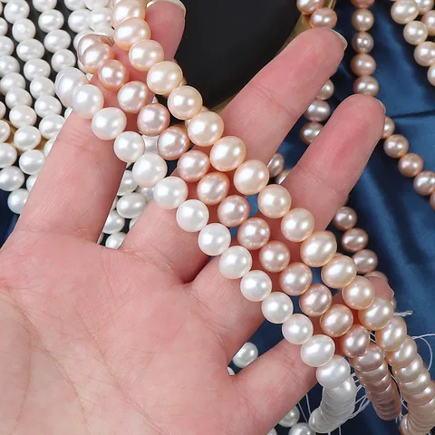 Perle d'Acqua Dolce Naturali a Forma di Uovo Filo di Perle Lisce per Creazione di Gioielli Fai-da-te Collane Braccialetti Accessori Senza Chiusura