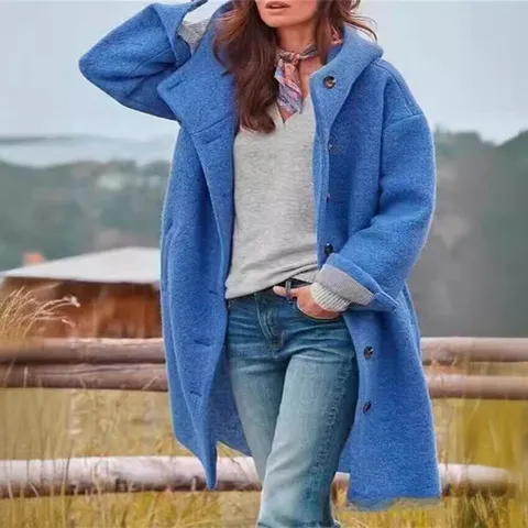 Women's Casual Hooded Teddy Fleece Coat Loose Long Sleeve Lapel Windbreaker Jacket With Pockets Solid Color Polyester Outwear