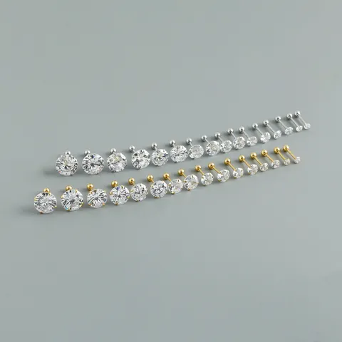 Orecchini a Bottone in Argento Sterling 925 Zirconia per Donna Orecchini Semplici a Quattro Griffe con Chiusura a Vite Gioielli Rotondi Geometrici