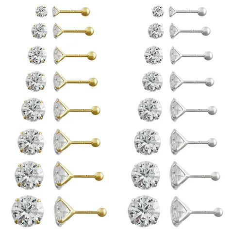 Orecchini a Bottone in Argento Sterling 925 Zirconia per Donna Orecchini Semplici a Quattro Griffe con Chiusura a Vite Gioielli Rotondi Geometrici