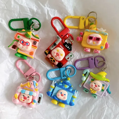 Cute Cartoon Pig Cross-Dressing Keychain Creative Resin Bag Charm Schoolbag Pendant Backpack Accessories Gift For Friend Students
