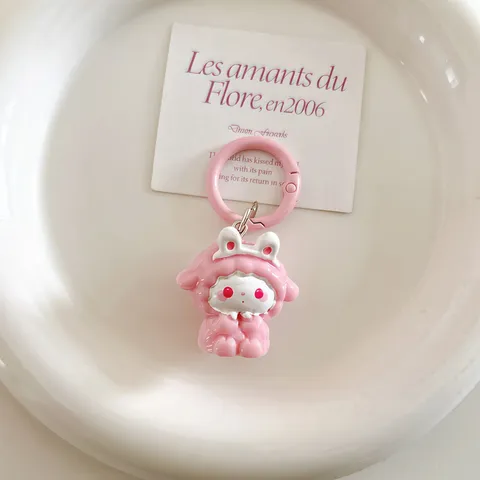 3D Cute Pink Lamb Keychain Resin Animal Bag Charm Cartoon Backpack Pendant For Girls Women Small Gift Ornament