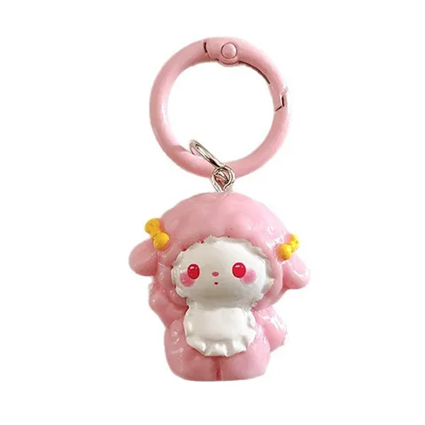 3D Cute Pink Lamb Keychain Resin Animal Bag Charm Cartoon Backpack Pendant For Girls Women Small Gift Ornament