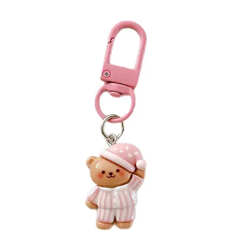 Cute Cartoon Pajama Bear Keychain Resin Animal Bag Pendant Backpack Decoration Accessory For Women Kids Gift
