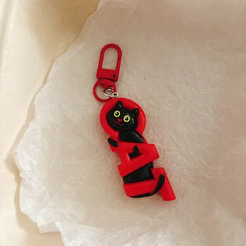 Cute Cartoon Black Cat Red Apple Resin Keychain Creative Bag Pendant Backpack Charm Accessories For Friends Gift Birthday Party Charm