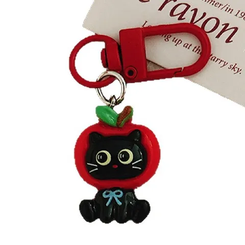 Cute Cartoon Christmas Apple Black Cat Resin Keychain Pendant Creative Red Hook Bag Charm Schoolbag Accessories For Friends Gift