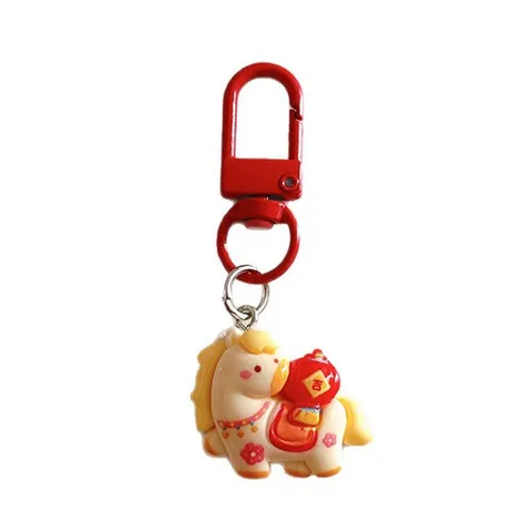Cute Cartoon Little Horse Keychain Resin Zodiac Year Of Horse Bag Pendant Chinese New Year Gift Lucky Bag Charms For Backpack Students