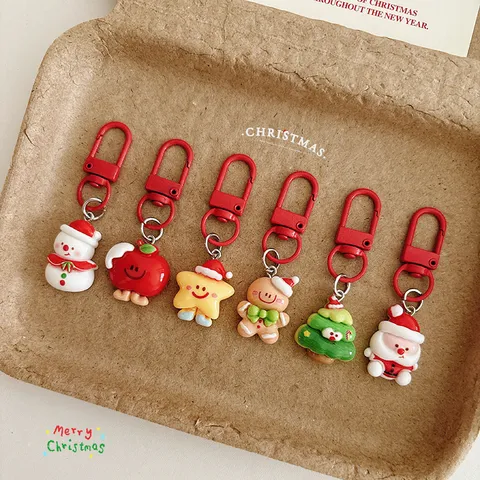 Joli Porte-Clés de Noël en Dessin Animé Pendentif Résine Père Noël Sapin de Noël Bonhomme de Neige Ornement Suspendu pour Sac À Dos Décoration Festive Cadeau