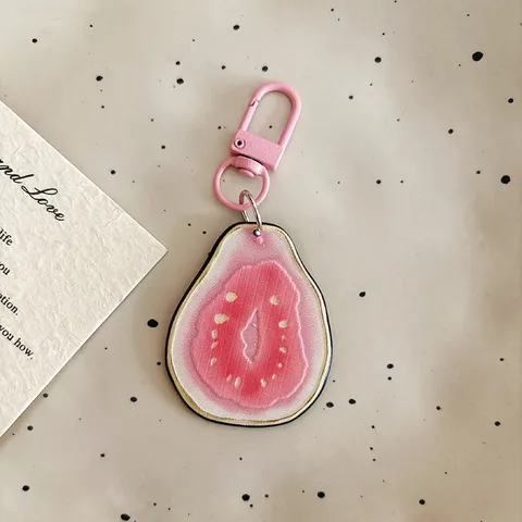 Simulation Fruit Slice Acrylic Keychain Cute Guava Watermelon Orange Tomato Bag Charm Pendant Personal Gift