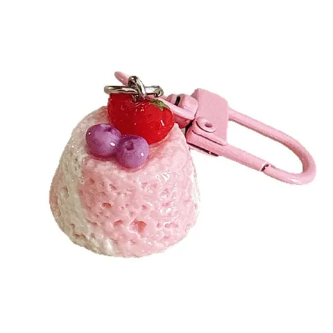 Cute Simulation Strawberry Fruit Cake Food Play Keychain Bag Pendant Sweet Resin Dessert Accessories For Women Girls Gift