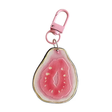 Simulation Fruit Slice Acrylic Keychain Cute Guava Watermelon Orange Tomato Bag Charm Pendant Personal Gift