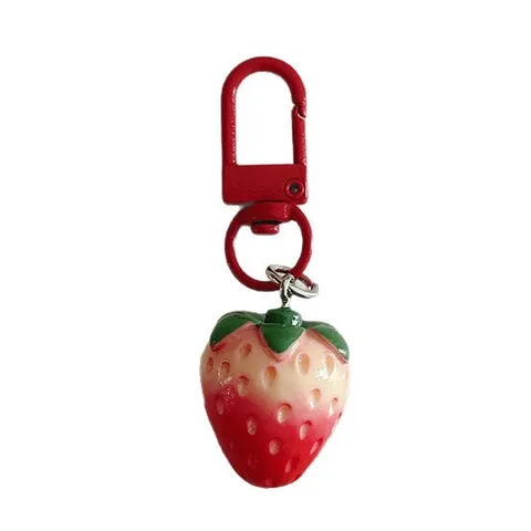 Süß Harz Erdbeere Schlüsselanhänger Simulationsfrucht Tasche Charm Pastoral Stil Mädchenhaft Anhänger Für Handy Geldbörse Rucksack Zubehör Geburtstag Geschenk