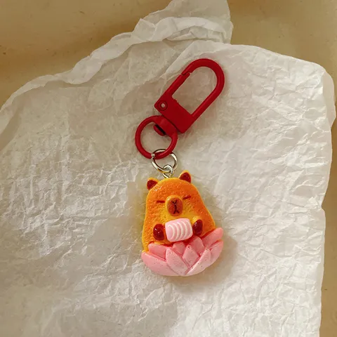 New Year Red Capybara Keychain Cute Cartoon Water Pig Resin Pendant For Backpack Accessories Festive Key Ring Gift For Friends