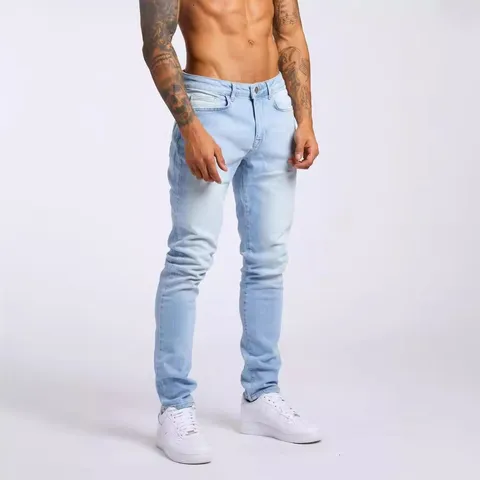 Men's Skinny Stretch Jeans Slim Fit Washed Denim Pencil Pants Casual European Streetwear Fashion Long Bottoms For Men