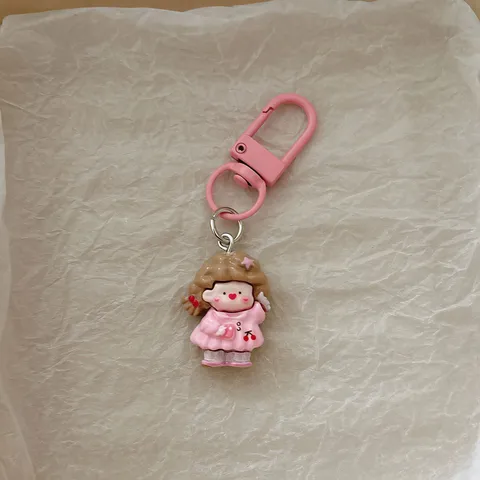 Cute Cartoon Girl Resin Keychain Colorful Bag Charm For Schoolbag Student Gift Accessories Girl Heart Small Pendant