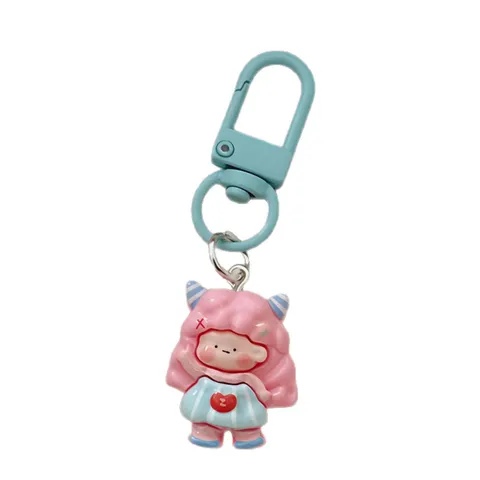 Cute Cartoon Girl Resin Keychain Colorful Bag Charm For Schoolbag Student Gift Accessories Girl Heart Small Pendant
