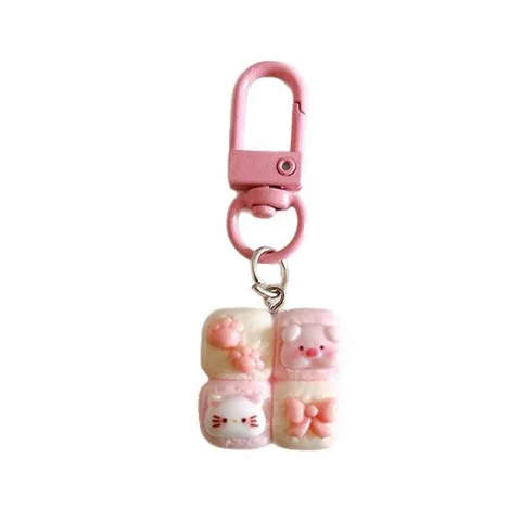 Cute Cartoon Resin Bread Cat Pig Keychain Pendant Kawaii Bag Charm For Backpack Keyring Decoration Gift