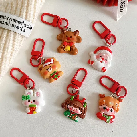 Cartoon Weihnachten Schlüsselanhänger Harz Weihnachtsmann Rentier Anhänger Auto Schlüsselring Rucksack Hängende Verzierung Feiertagsgeschenk Für Kinder Tasche Dekoration